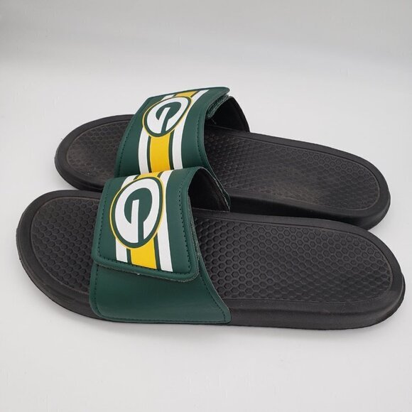 Green Bay Packers Slide Sandals Mens Size Large 11-12 Green Gold - Picture 2 of 8